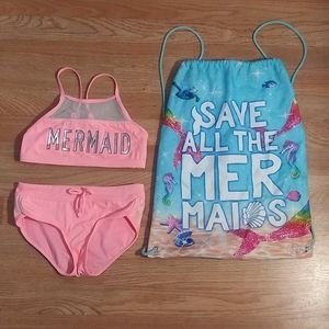girls swimsuit with a drawstring bag